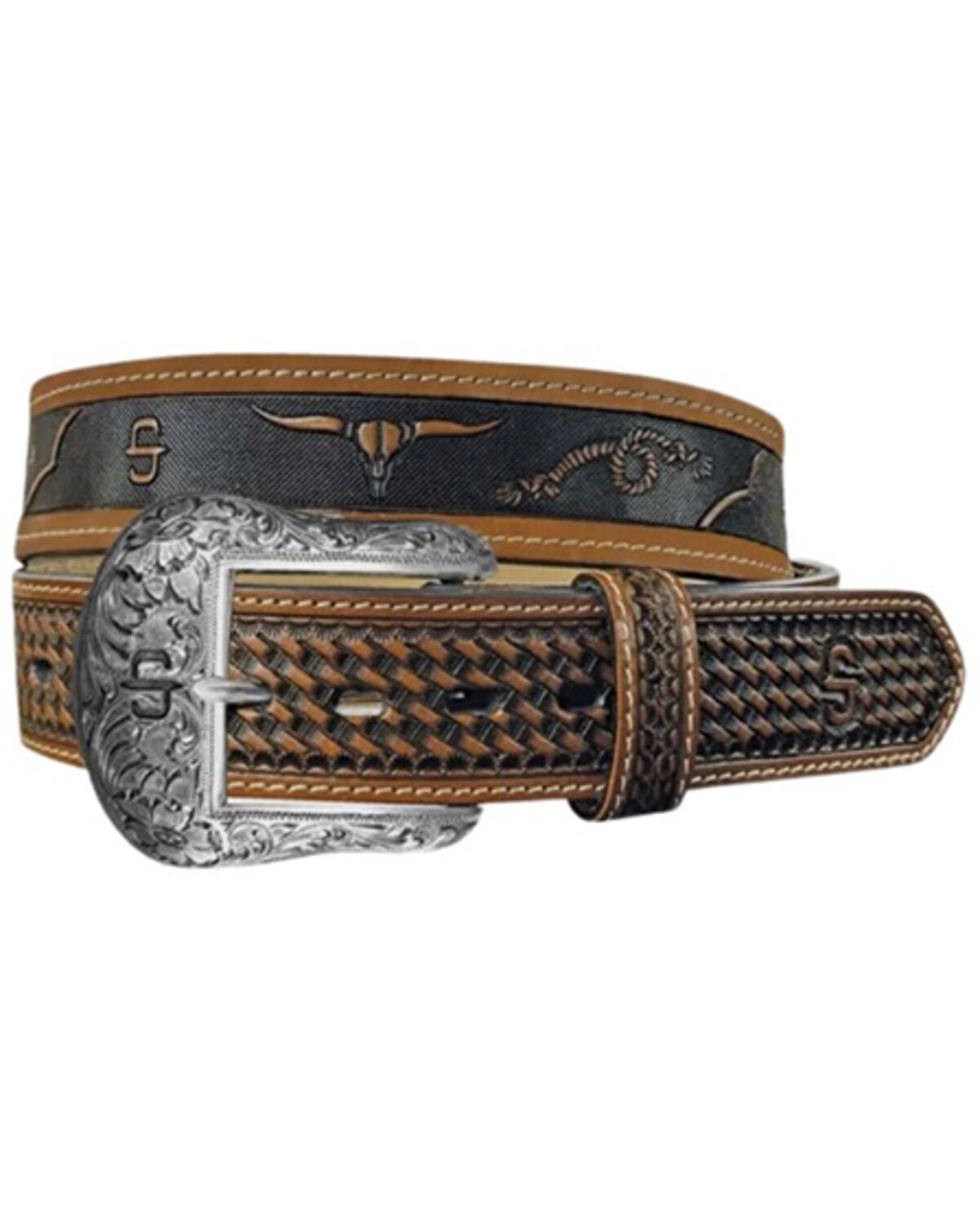 Image #1 - Stetson Men's Western Icons Tooled Leather Belt, Cognac, hi-res