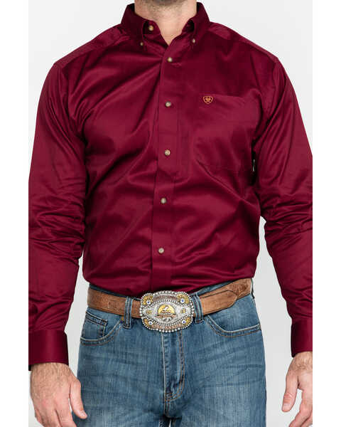 Ariat Men's Burgundy Solid Twill Long Sleeve Western Shirt, Burgundy, hi-res