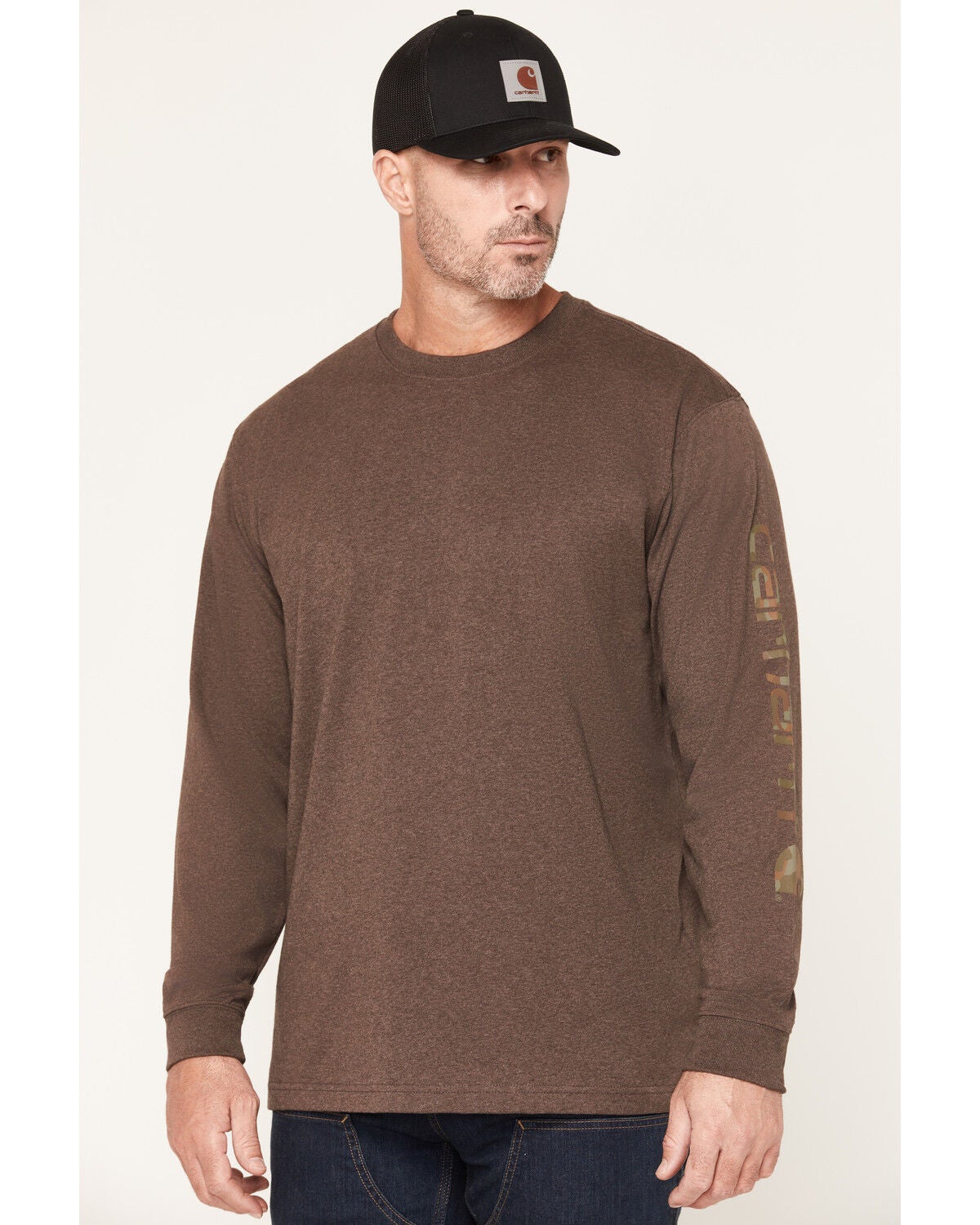 Image #1 - Carhartt Men's Camo Logo Long Sleeve Graphic Work T-Shirt, Brown, hi-res