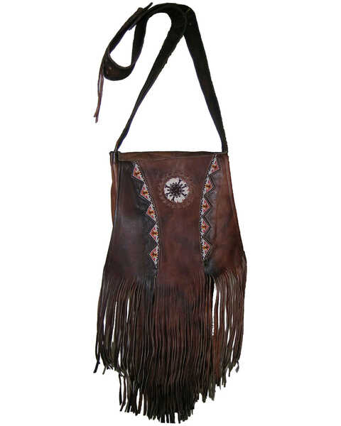 Image #1 - Kobler Leather Women's Brown Beaded Shoulder Bag, Dark Brown, hi-res