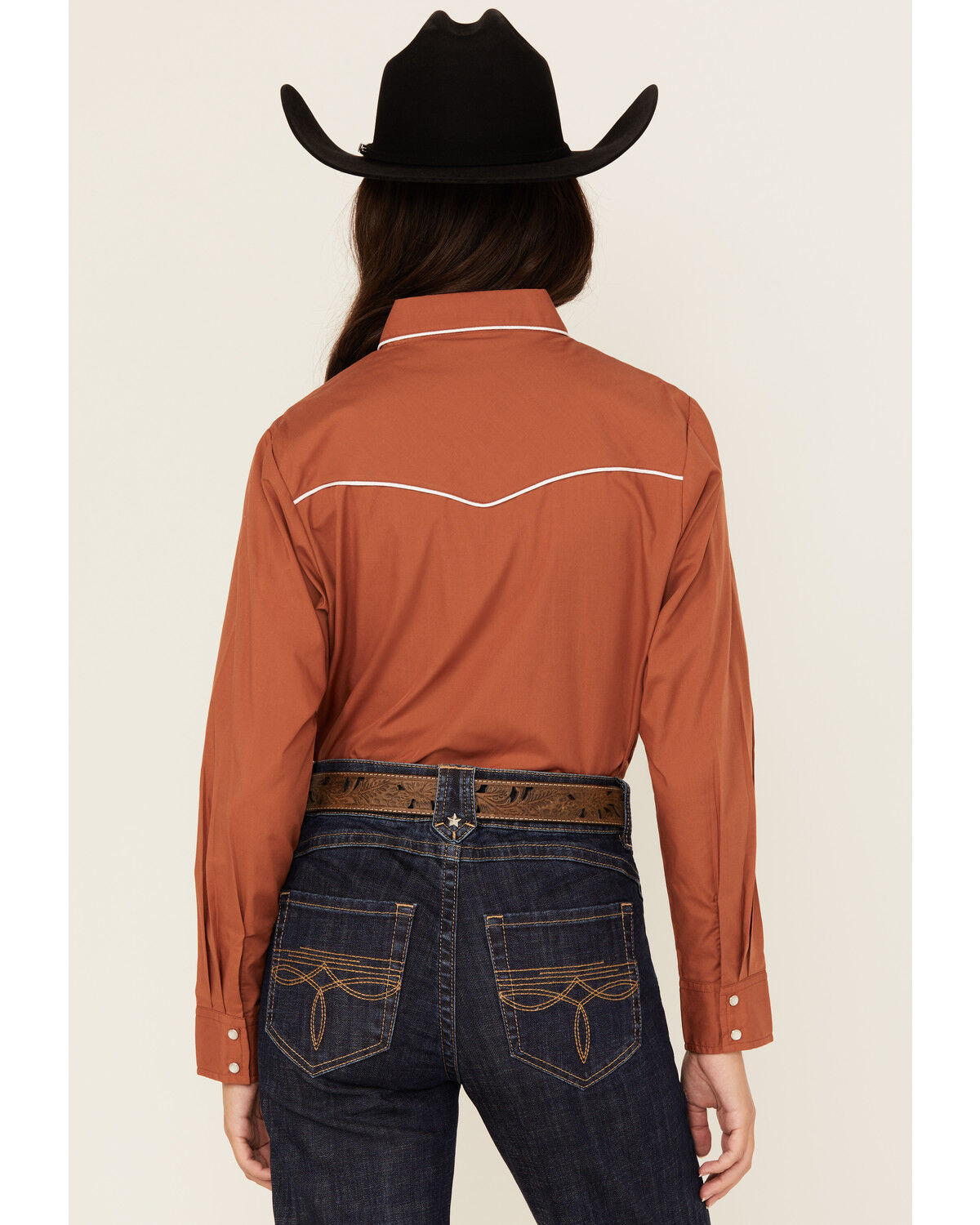 Image #5 - Ely Walker Women's Floral Embroidered Long Sleeve Pearl Snap Western Shirt, Rust Copper, hi-res