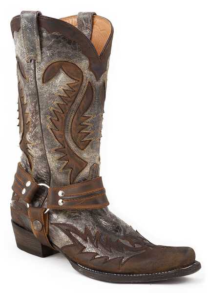 Stetson Crackle Harness Cowboy Boots - Square Toe, Brown, hi-res