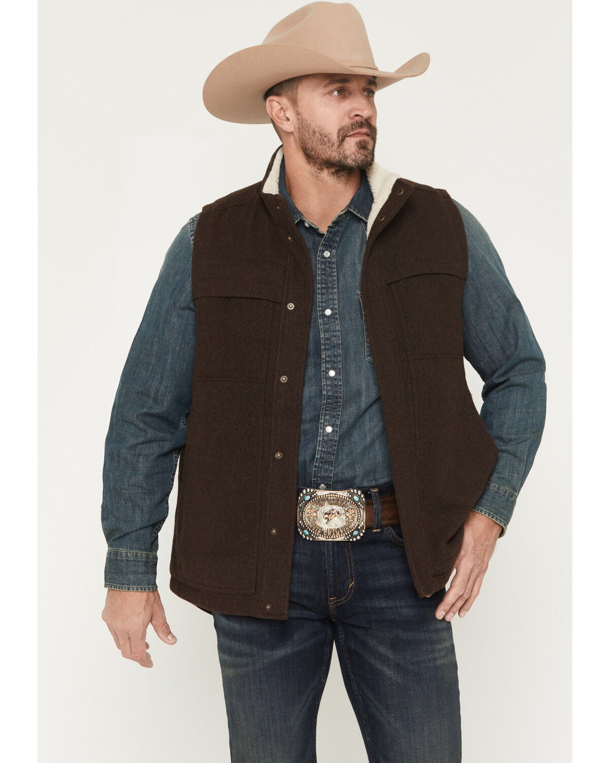 Image #1 - Cody James Men's Miller Sherpa Lined Wool Vest, Brown, hi-res