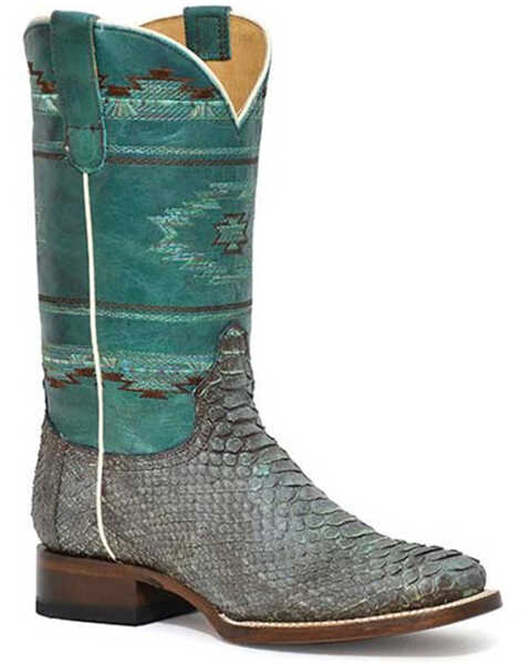 Roper Women's Oakley Python Backcut Southwestern Exotic Performance Western Boots - Snip Toe , Blue, hi-res