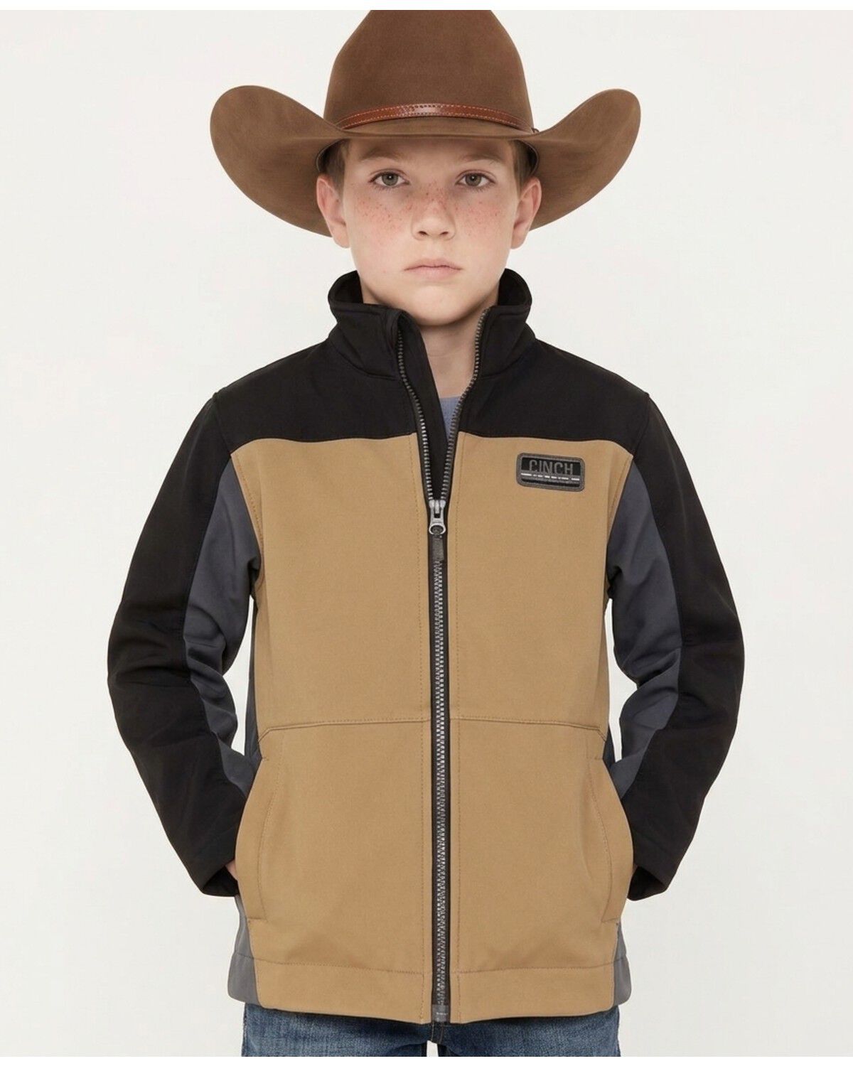 Image #1 - Cinch Boys' Logo Softshell Jacket, Grey, hi-res