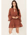 Image #1 - Shyanne Women's Ruffle Lace Long Sleeve Mini Dress, Chestnut, hi-res