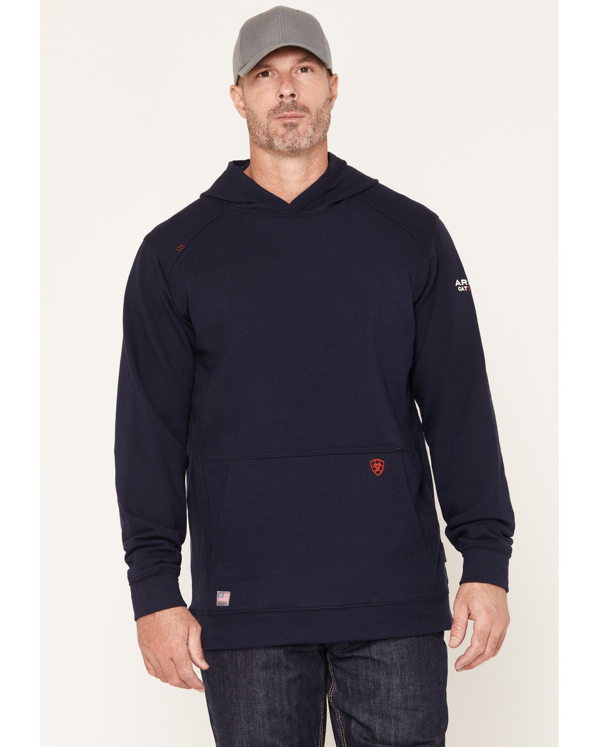 Ariat Men's FR Durastretch&trade; Solid Hooded Sweatshirt, Navy, hi-res