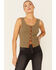 Image #1 - Shyanne Women's Ribbed Suede Placket Button-Down Tank Top , Olive, hi-res
