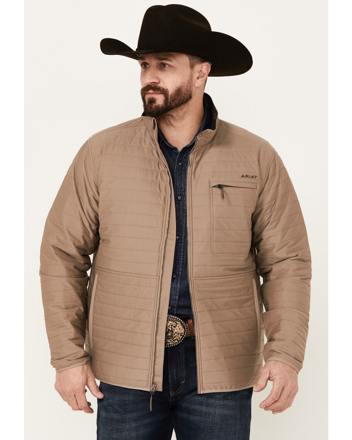 Ariat Men's Wylie Lightweight Zip-Up Puffer Jacket - Big, Khaki, hi-res