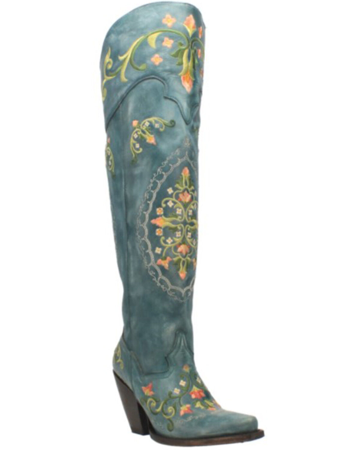 Image #1 - Dan Post Women's Flower Child Tall Boots - Snip Toe, Turquoise, hi-res