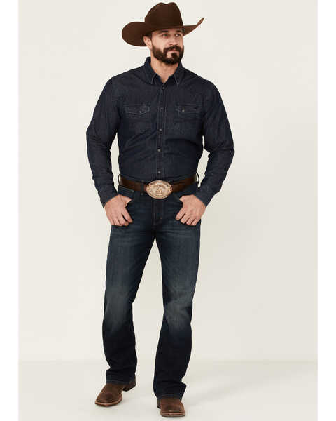 Blue Ranchwear Men's Heavyweight Dark Wash Denim Snap Western Shirt , Dark Blue, hi-res