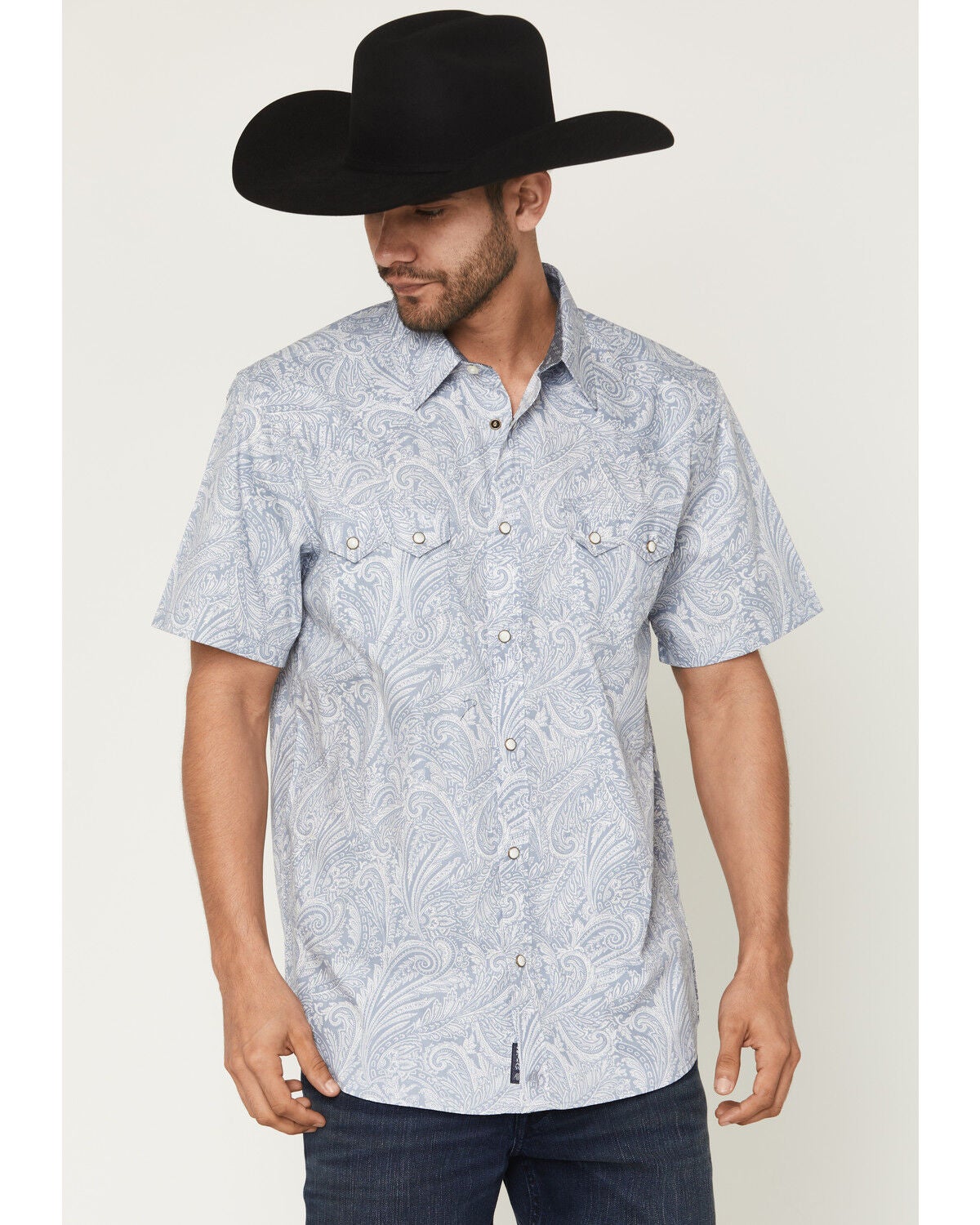 Image #1 - Moonshine Spirit&reg; Men's Smoke Paisley Print Short Sleeve Snap Western Shirt, Grey, hi-res