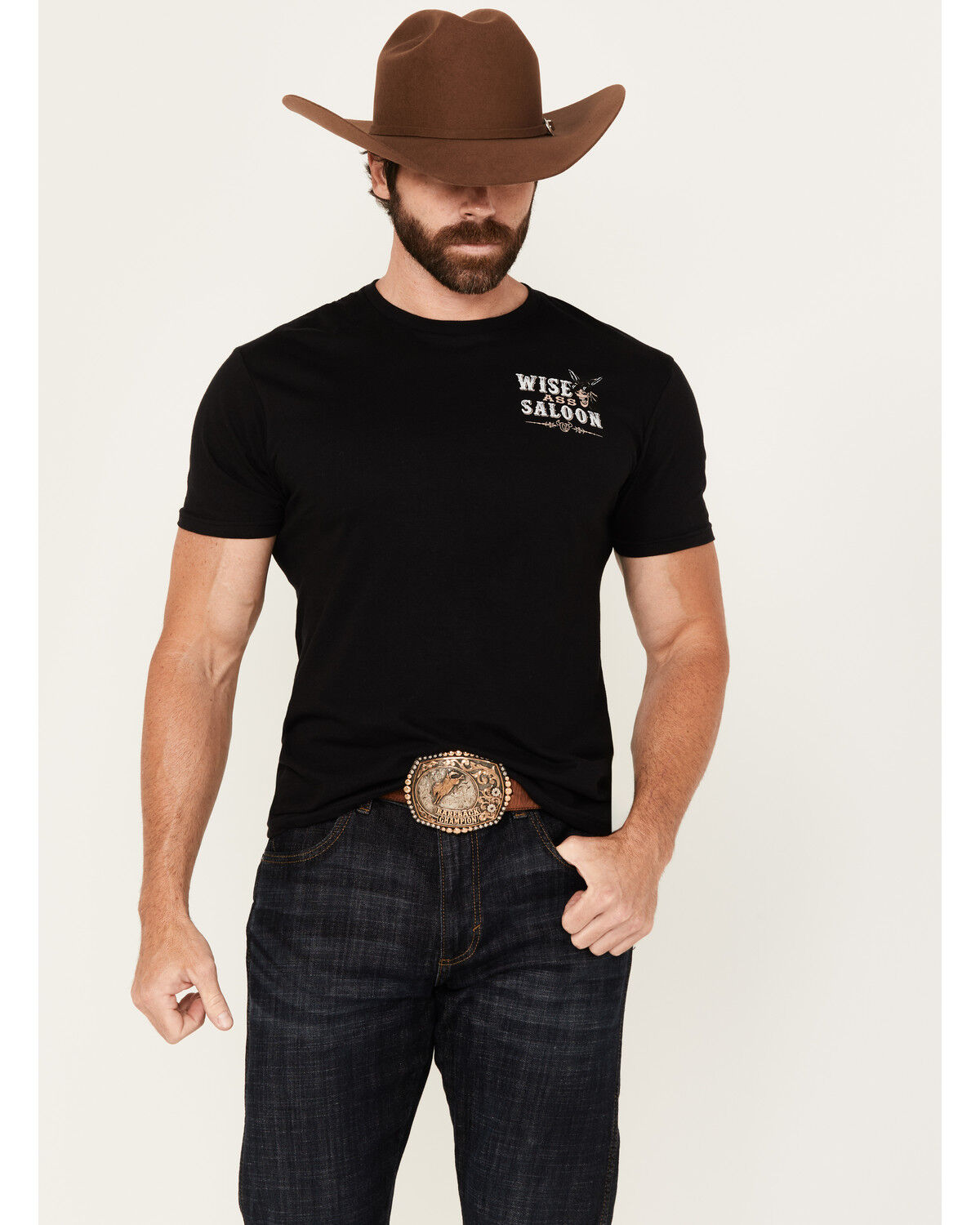 Image #2 - Cowboy Hardware Men's Wise Ass Saloon Short Sleeve Graphic T-Shirt, Black, hi-res