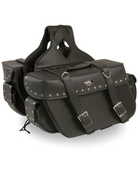 Image #3 - Milwaukee Leather Large Zip-Off Throw Over Riveted Saddle Bag, Black, hi-res