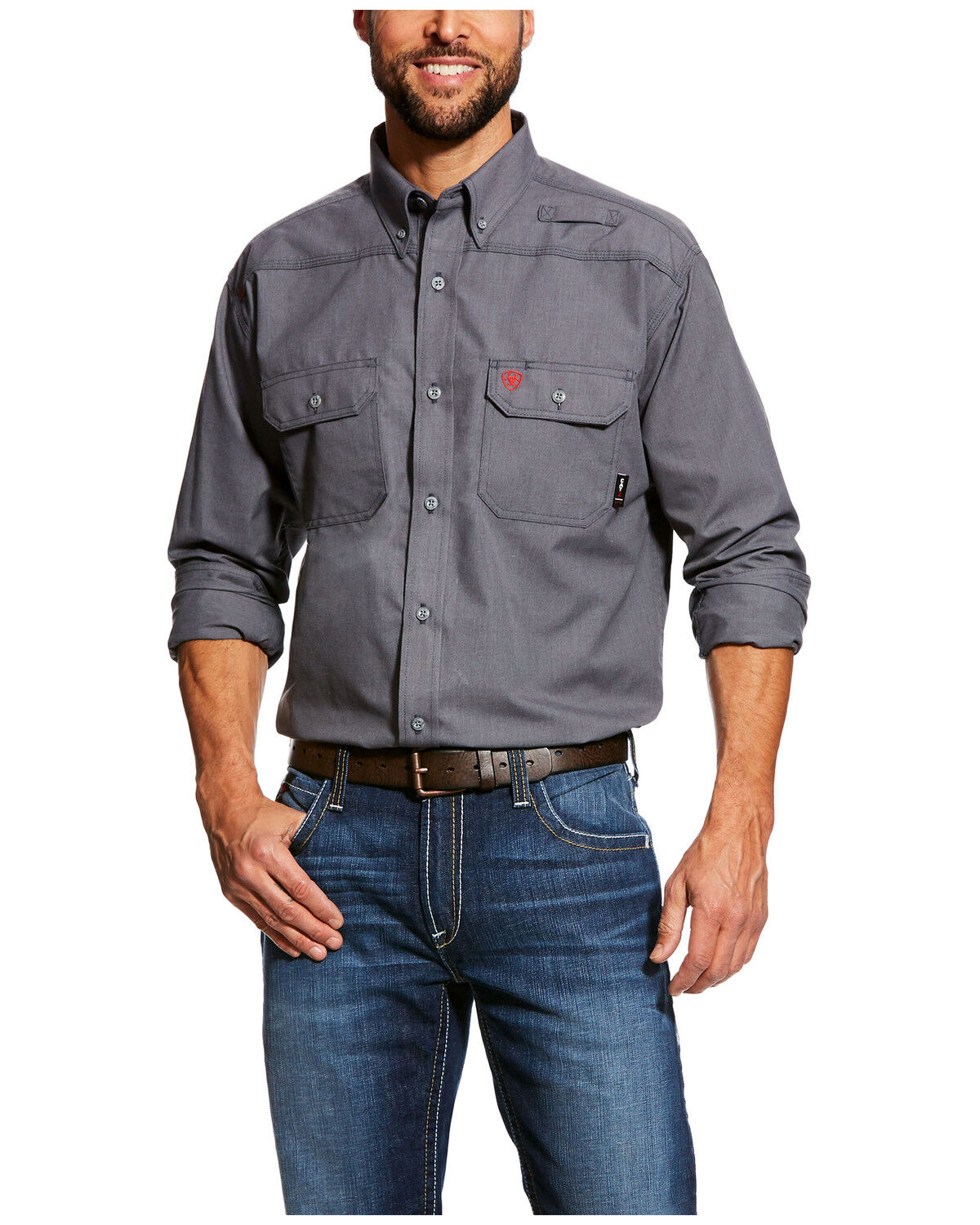 Image #1 - Ariat Men's FR Featherlight Button Down Long Sleeve Work Shirt, Grey, hi-res