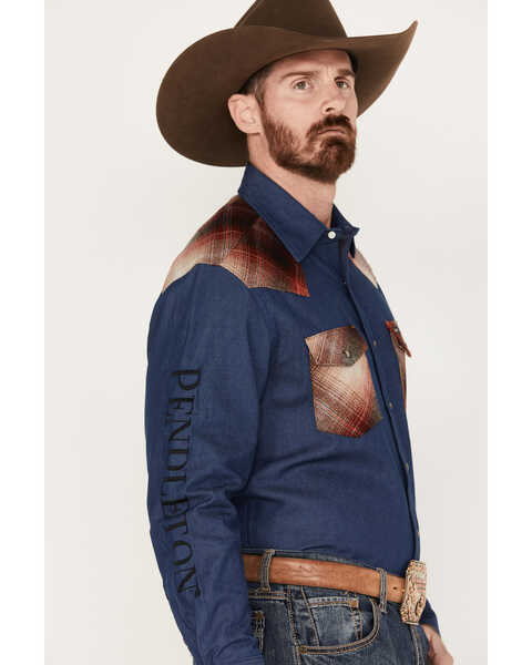 Image #2 - Wrangler Men's Pendleton Long Sleeve Western Work Shirt, Dark Medium Wash, hi-res
