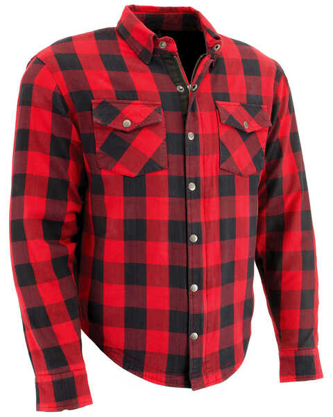 Image #6 - Milwaukee Performance Men's Aramid Checkered Flannel Biker Shirt - Big & Tall, Black/red, hi-res