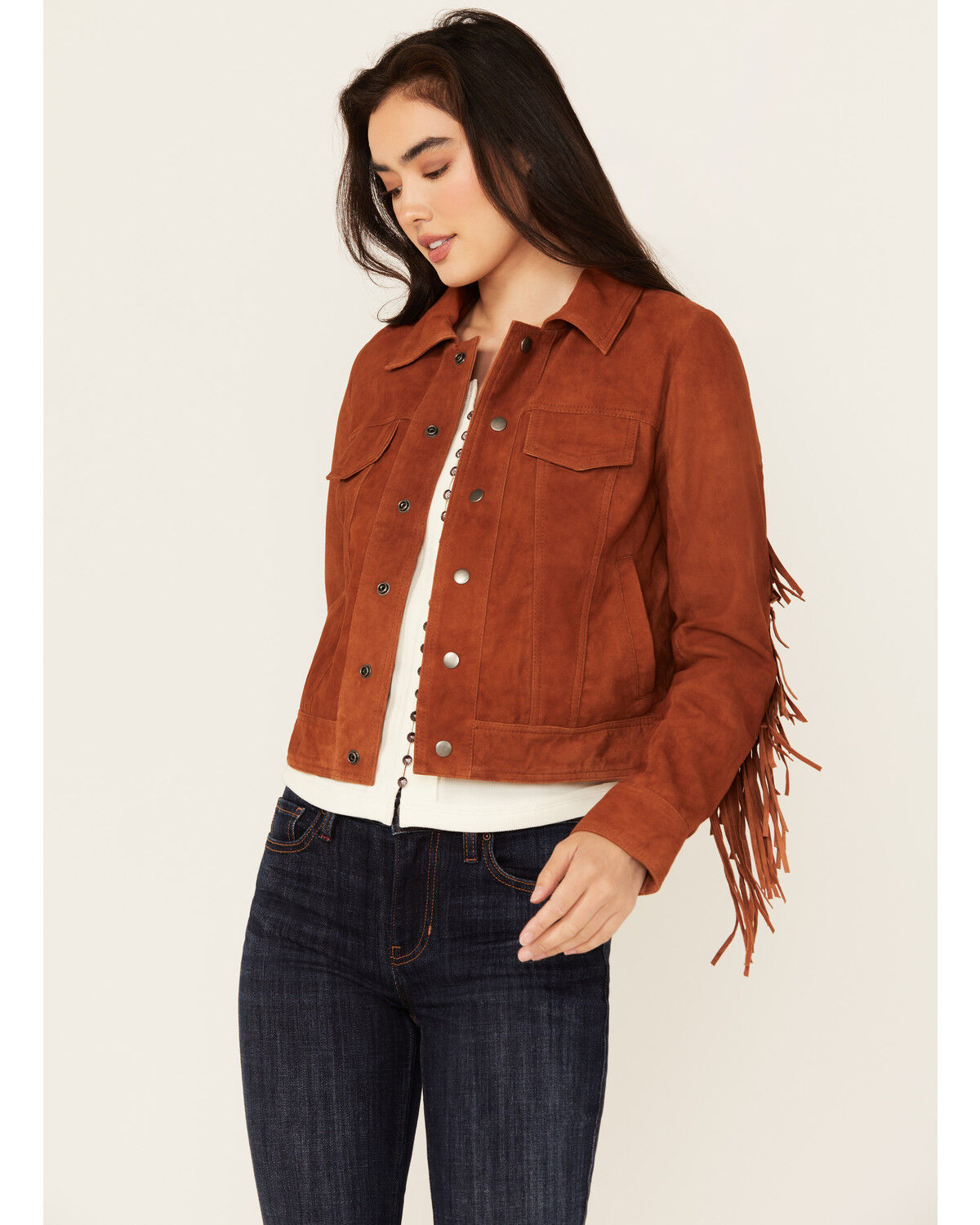 Image #1 - Idyllwind Women's Wynbrook Fringe Suede Jacket, Caramel, hi-res