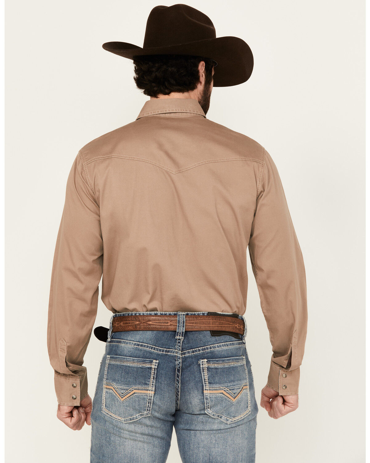 Image #4 - Wrangler Retro Men's Solid Long Sleeve Snap Western Shirt - Tall, Taupe, hi-res