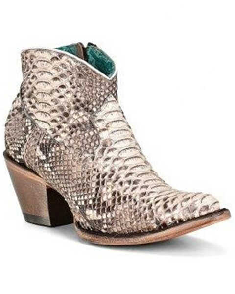 Corral Women's Exotic Full Python Booties - Almond Toe, Natural, hi-res