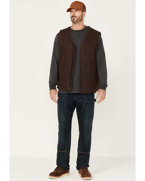 Image #2 - Hawx Men's Brown Weathered Canvas Zip-Front Sherpa Lined Work Vest , Brown, hi-res