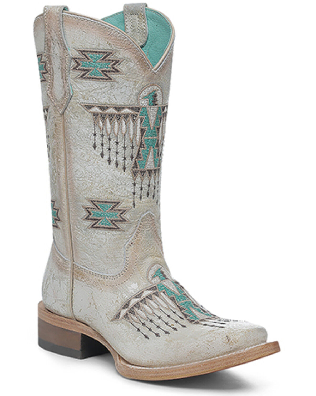 Image #1 - Corral Girls' Embroidered Western Boots - Square Toe, White, hi-res