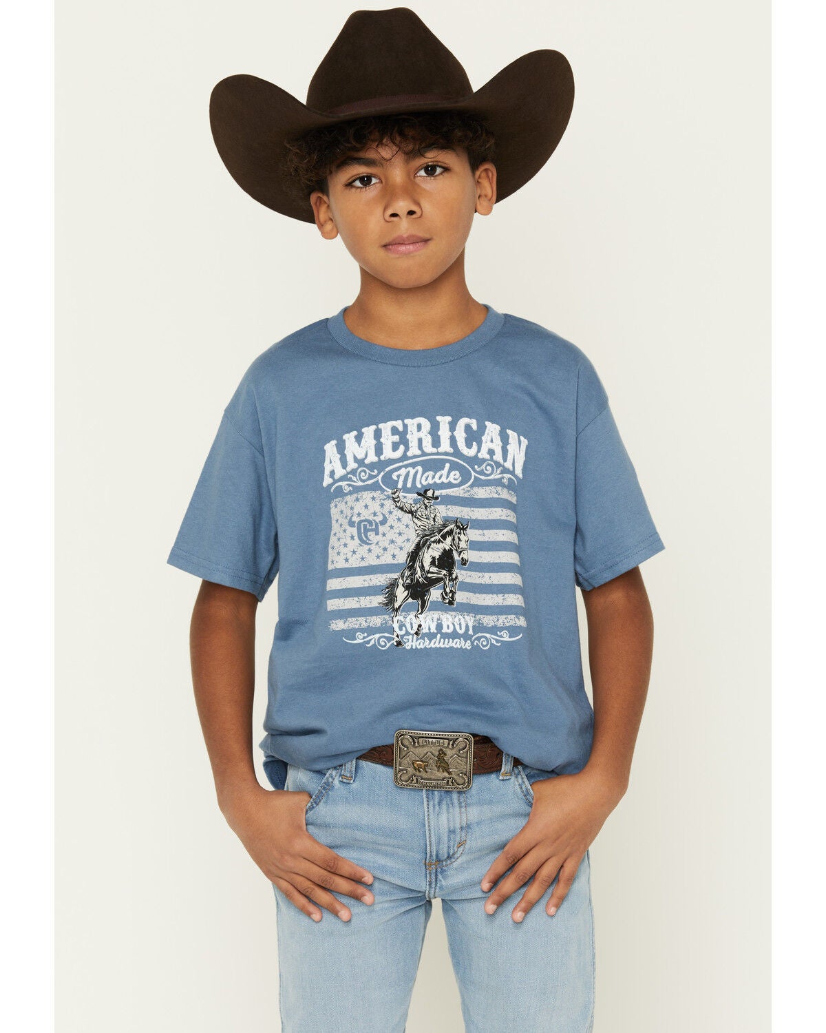 Cowboy Hardware Boys' American Made Short Sleeve Graphic T-Shirt, Blue, hi-res