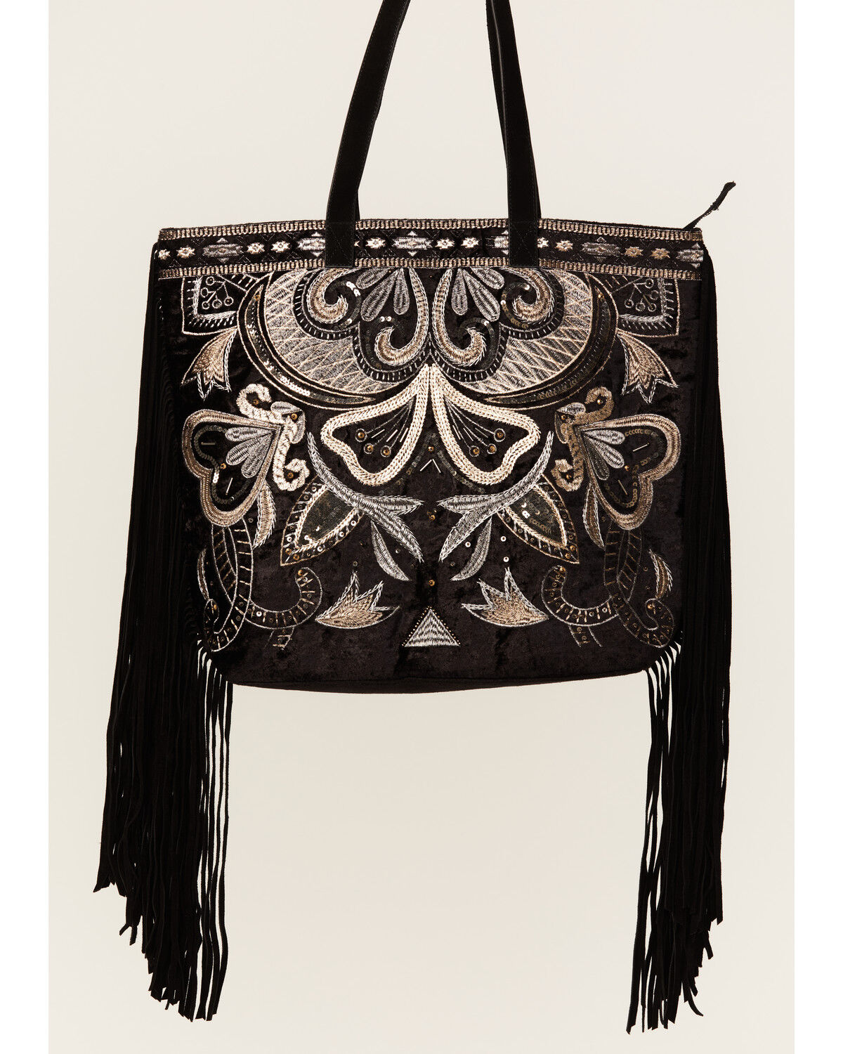 Image #2 - Shyanne Women's Velvet Embroidered Beaded & Fringe Tote, Black, hi-res