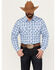 Wrangler Retro Men's Plaid Print Long Sleeve Snap Western Shirt, Blue, hi-res