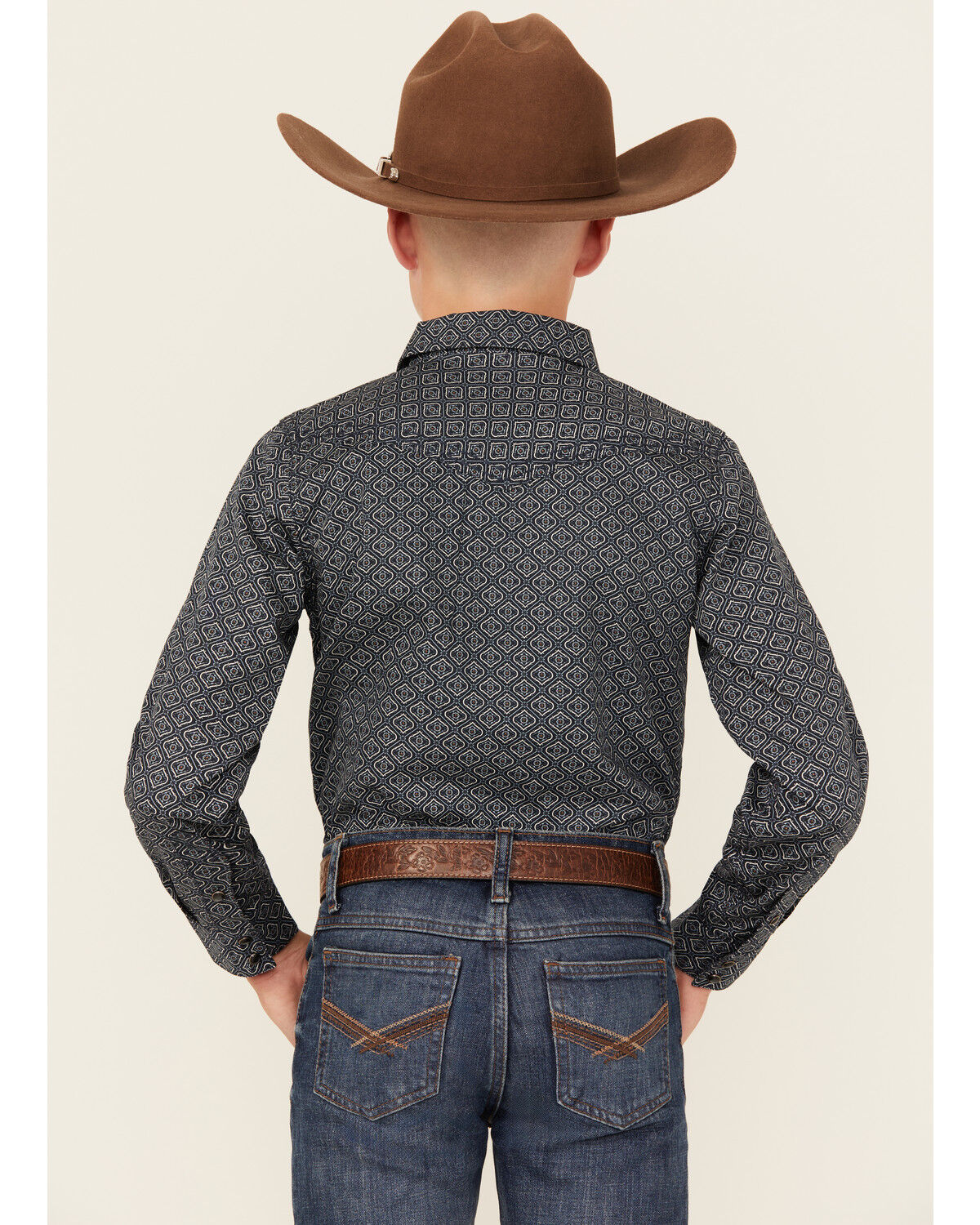 Image #4 - Cody James Boys' Slingshot Medallion Print Long Sleeve Snap Western Shirt, Navy, hi-res