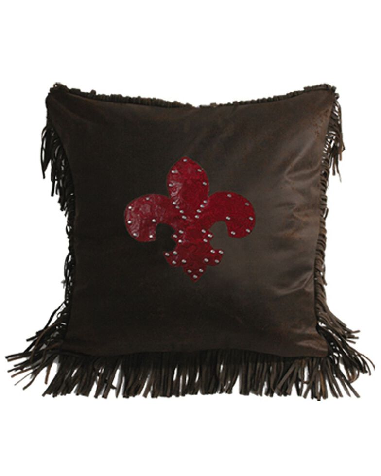 HiEnd Accents Cheyenne Fleur De Lis Tooled Square Pillow, Multi, hi-res