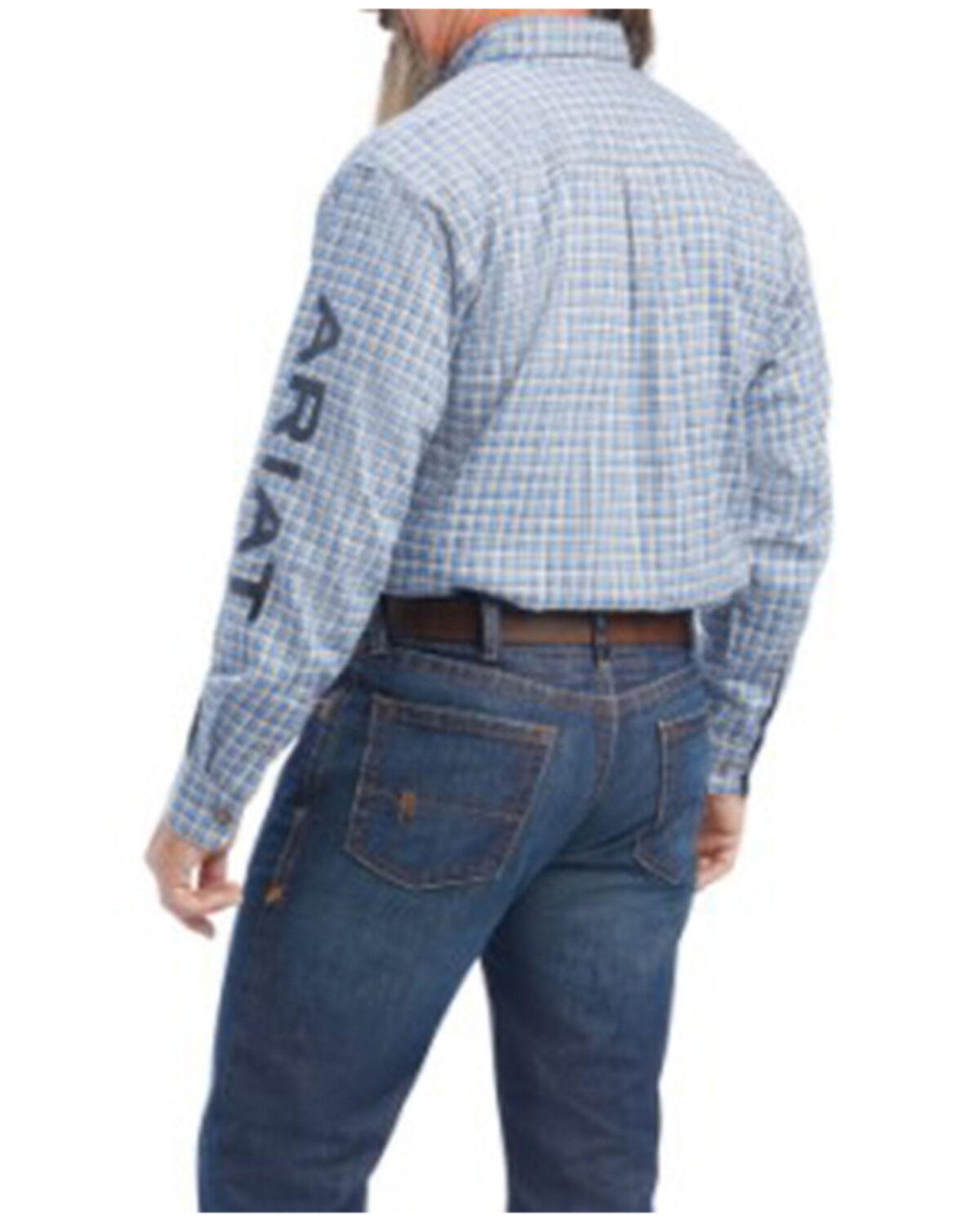 Image #2 - Ariat Men's FR Cunningham Check Logo Button-Down Work Shirt, Turquoise, hi-res
