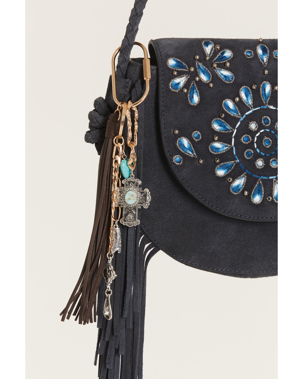 Shyanne Mix Metal Fringe Tassel Bag Charm, Black, hi-res