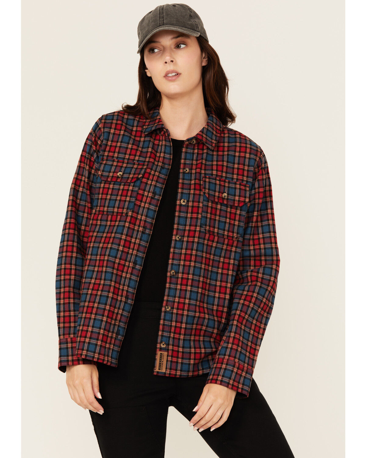 Image #1 - Lucky Brand Workwear Women's Hunter Plaid Print Long Sleeve Button-Down Flannel Shirt, Red, hi-res