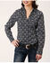 Image #1 - Roper Women's Paisley Print Long Sleeve Pearl Snap Western Shirt, Black/blue, hi-res