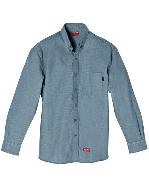 Image #1 - Dickies Men's FR Chambray Long Sleeve Work Shirt, Blue, hi-res