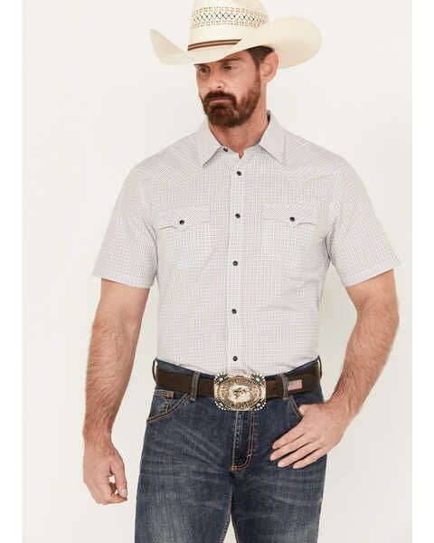 Image #1 - Cody James Men's Lake Travis Plaid Print Short Sleeve Snap Western Shirt - Tall, White, hi-res