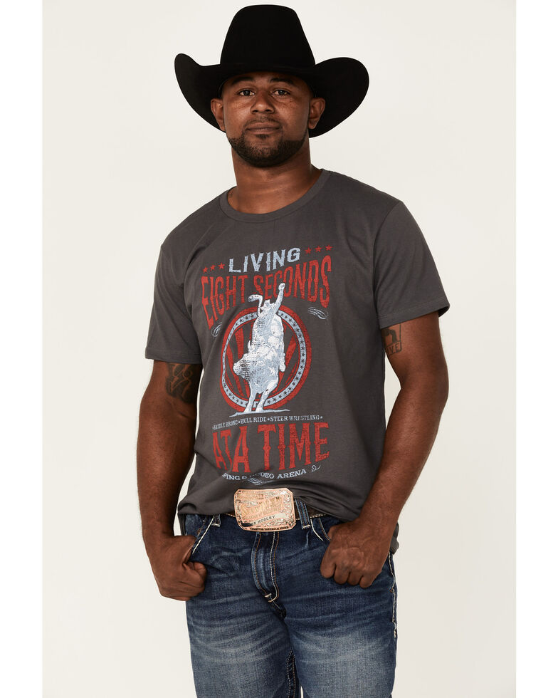 Cody James Men's Charcoal Living 8 Seconds At A Time Graphic Short Sleeve T-Shirt , Charcoal, hi-res