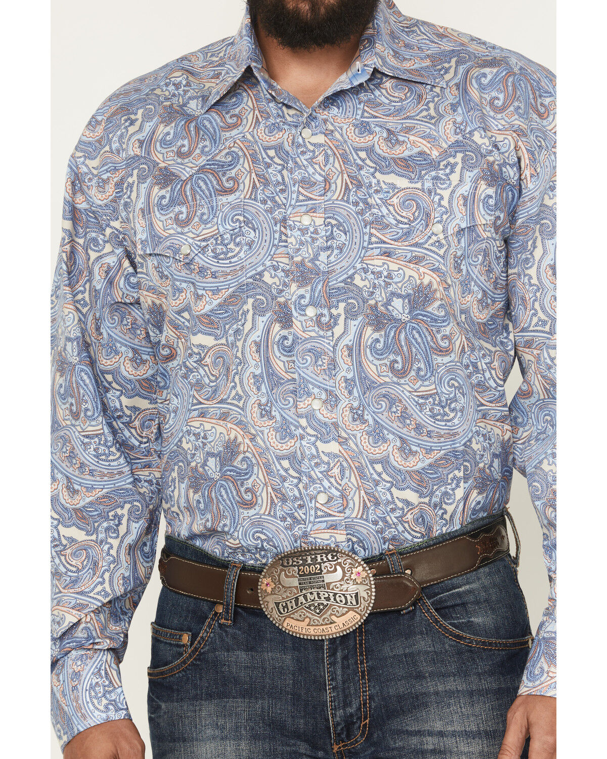 Image #3 - Stetson Men's Paisley Print Long Sleeve Snap Western Shirt, Blue, hi-res