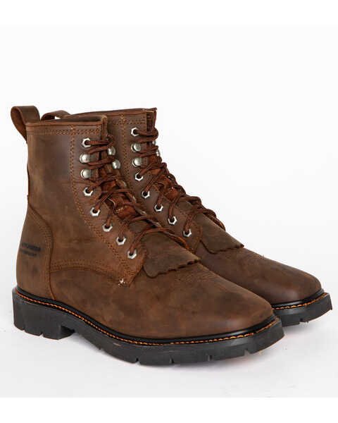 Image #1 - Cody James Men's 8" Waterproof Lace-Up Kiltie Work Boots - Square Toe, Brown, hi-res