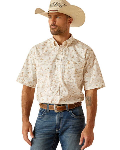 Image #2 - Ariat Men's Edison Cowboy Ranch Print Short Sleeve Button-Down Western Shirt - Tall , , hi-res