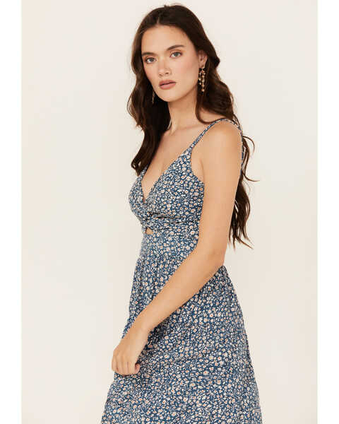 Image #2 - Angie Women's Ditsy Floral Print Front Twist Mini Dress, Blue, hi-res