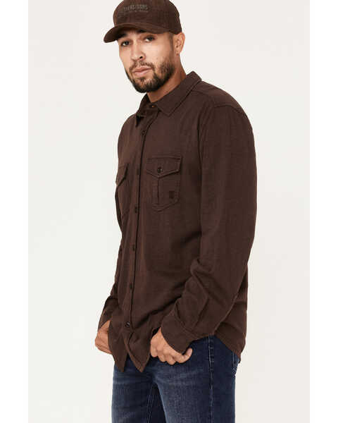 Image #2 - Brothers and Sons Men's Solid Pigment Slub Button Down Western Shirt , Dark Brown, hi-res