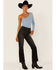 Sneak Peek Women's High Rise Acid Wash Crop Straight Jeans, Black, hi-res