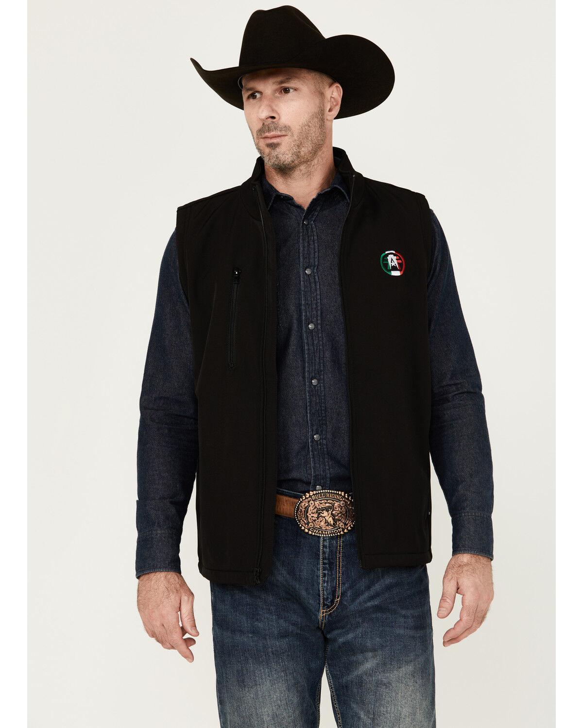 Image #1 - American Fighter Men's Loman Mexico Embroidered Zipper Vest, Black, hi-res