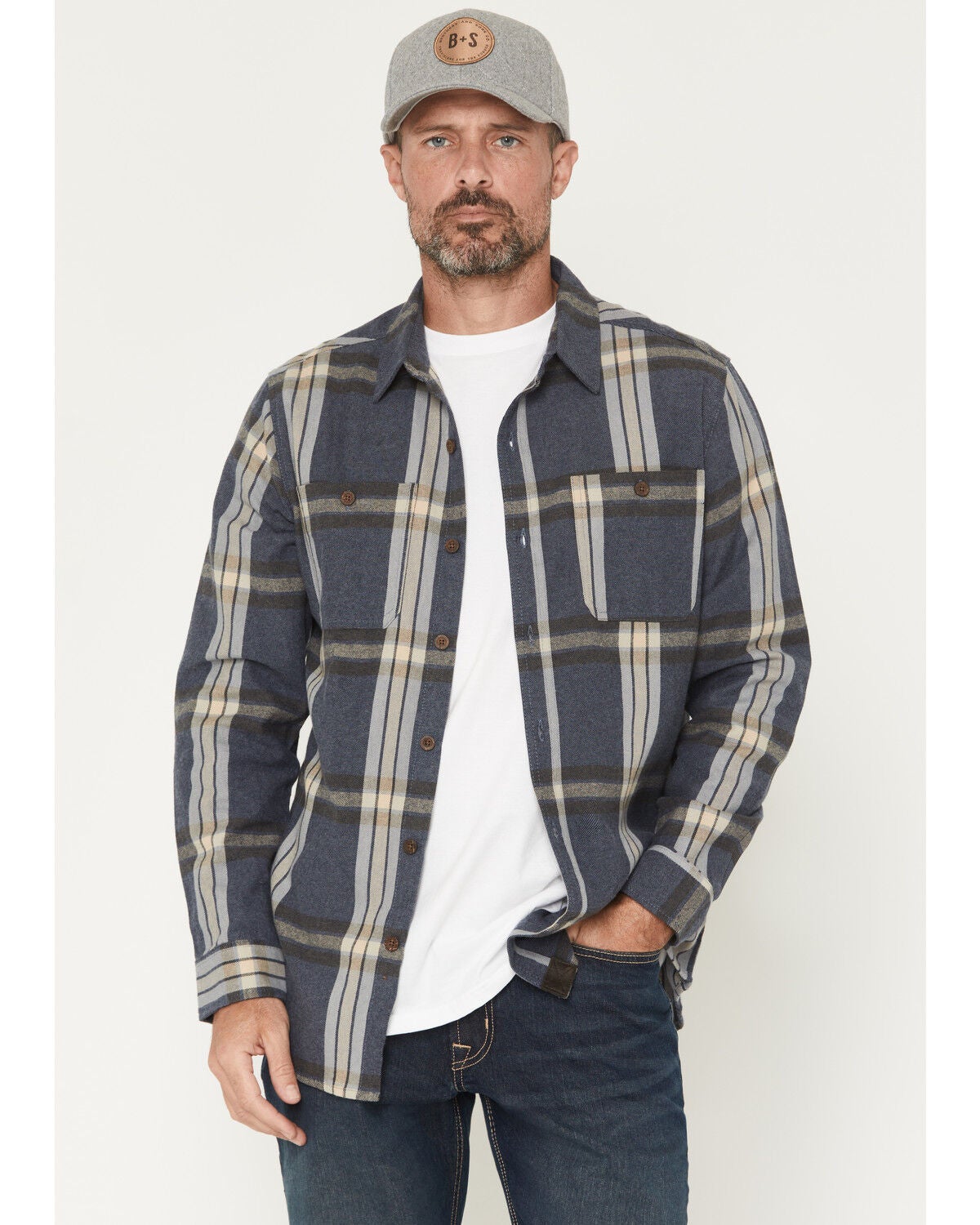 Dakota Grizzly Men's Grant Plaid Print Long Sleeve Button-Down Flannel Shirt, Blue, hi-res