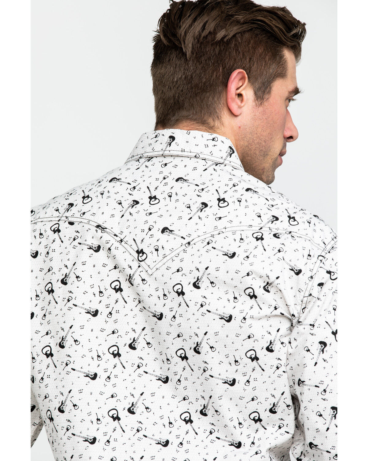 Image #5 - Rock & Roll Denim Men's Washed Guitar Print Long Sleeve Western Shirt, Black, hi-res