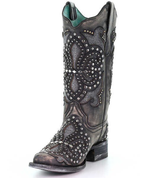 Corral Women's Inlay Western Boots - Square Toe, Black, hi-res