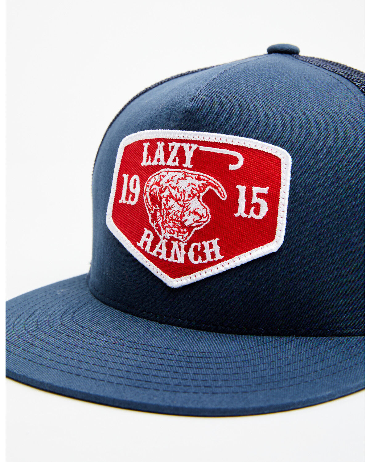 Image #2 - Lazy J Ranchwear Men's Navy Red Ranch Logo Patch Mesh Back Ball Cap, Navy, hi-res