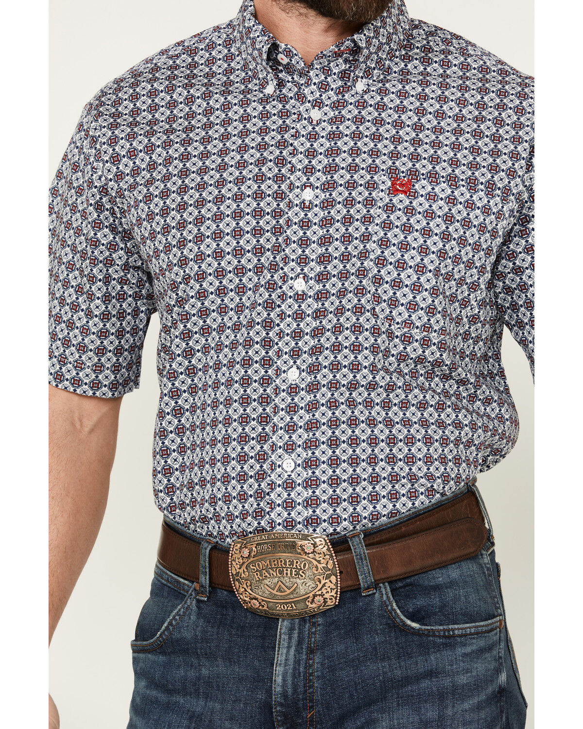 Image #3 - Cinch Men's Boot Barn Exclusive Medallion Print Short Sleeve Button-Down Western Shirt, White, hi-res